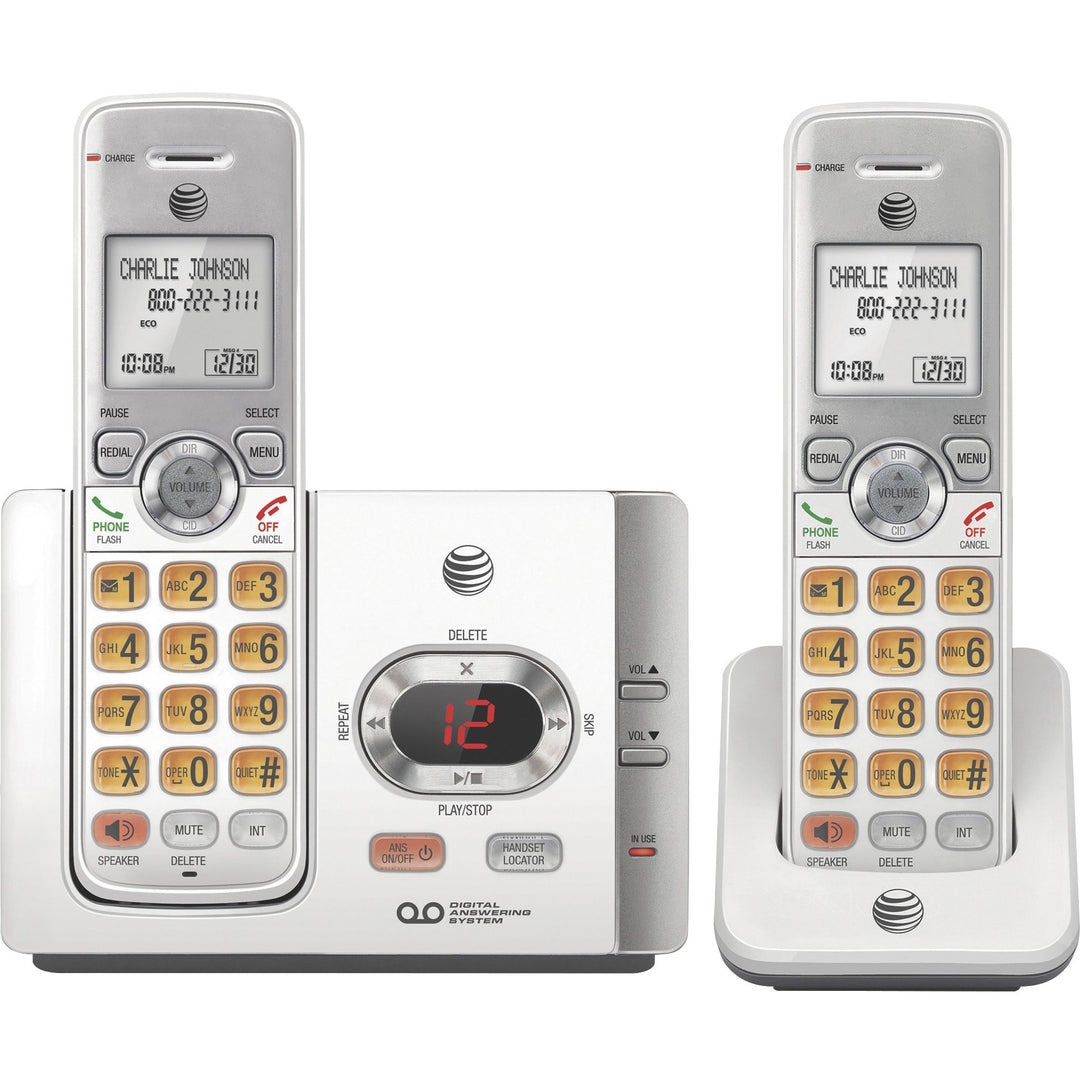 Image of AT&T® Cordless Phone, w/2 Handsets, 5-3/5"x3-2/5"x5-3/5", Silver