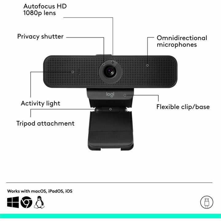 Image of Logitech® C925e 1080p Business Webcam, 1920 pixels x 1080 pixels, 2 Mpixels, Black