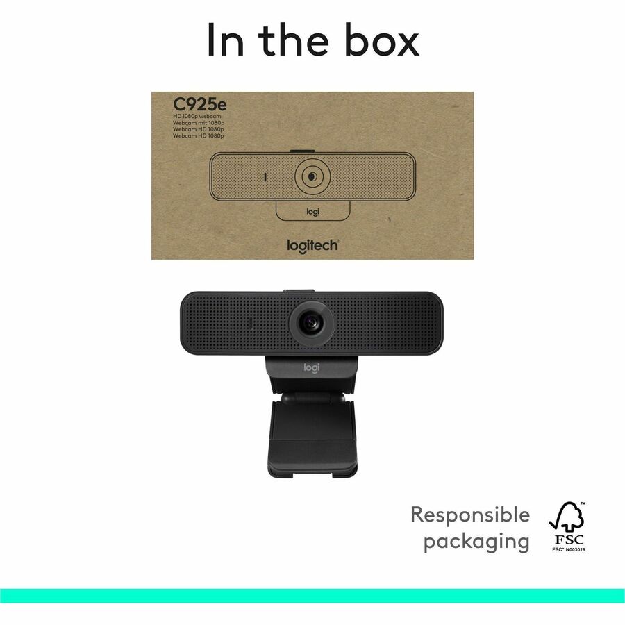 Image of Logitech® C925e 1080p Business Webcam, 1920 pixels x 1080 pixels, 2 Mpixels, Black