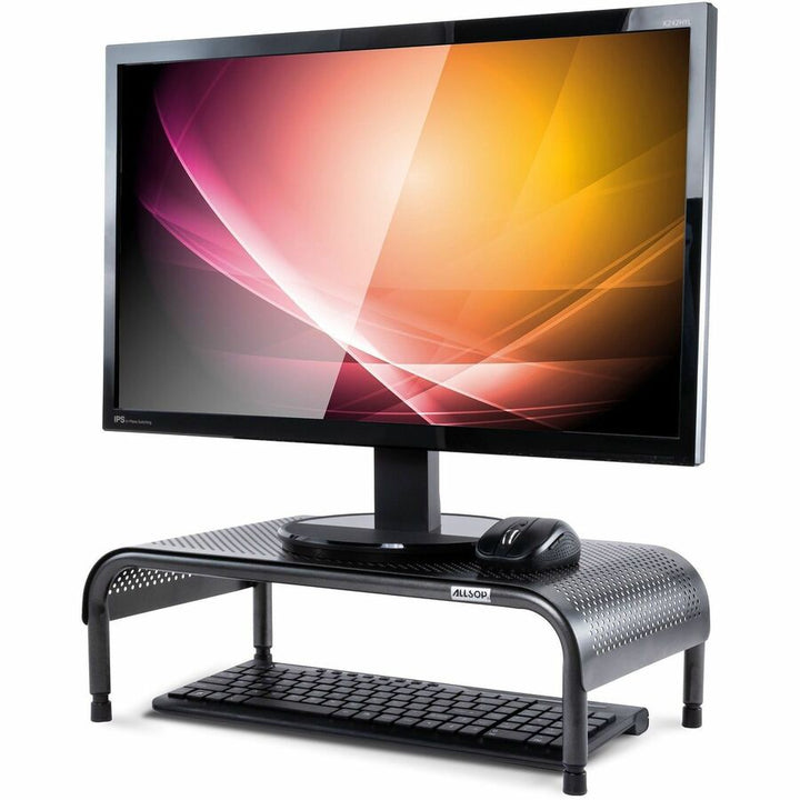 Image of Allsop® Monitor Stand, Metal, Ergo 3, 10"x18"x6", Pearl/Black