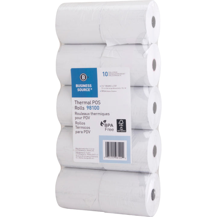 Image of Business Source Thermal Rolls, 3-1/8"x100', 10RL/PK, White