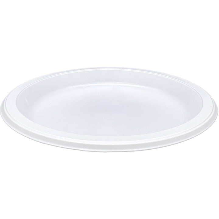 Image of Genuine Joe 10323CT 10-1/4" Large Plastic Plates, Disposable, 10.3" Diameter, Warm White, Plastic Body, 125/Pack, 4 / Carton