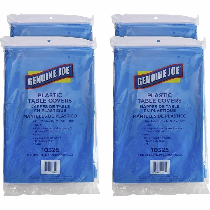 Image of Genuine Joe 10325CT Plastic Rectangular Table Covers, 108" L x 54" Width, Plastic, Blue, 6/Pack, 4 / Carton