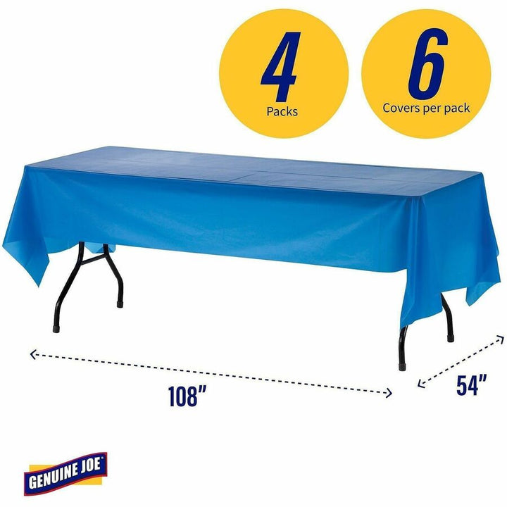Image of Genuine Joe 10325CT Plastic Rectangular Table Covers, 108" L x 54" Width, Plastic, Blue, 6/Pack, 4 / Carton