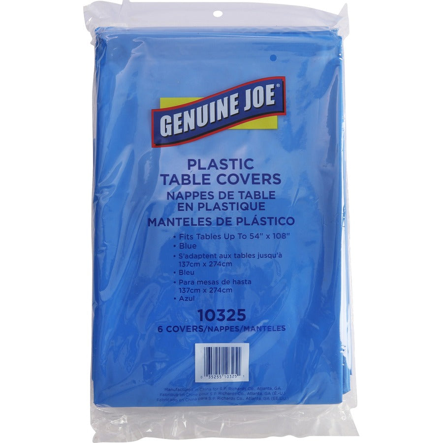 Image of Genuine Joe 10325CT Plastic Rectangular Table Covers, 108" L x 54" Width, Plastic, Blue, 6/Pack, 4 / Carton