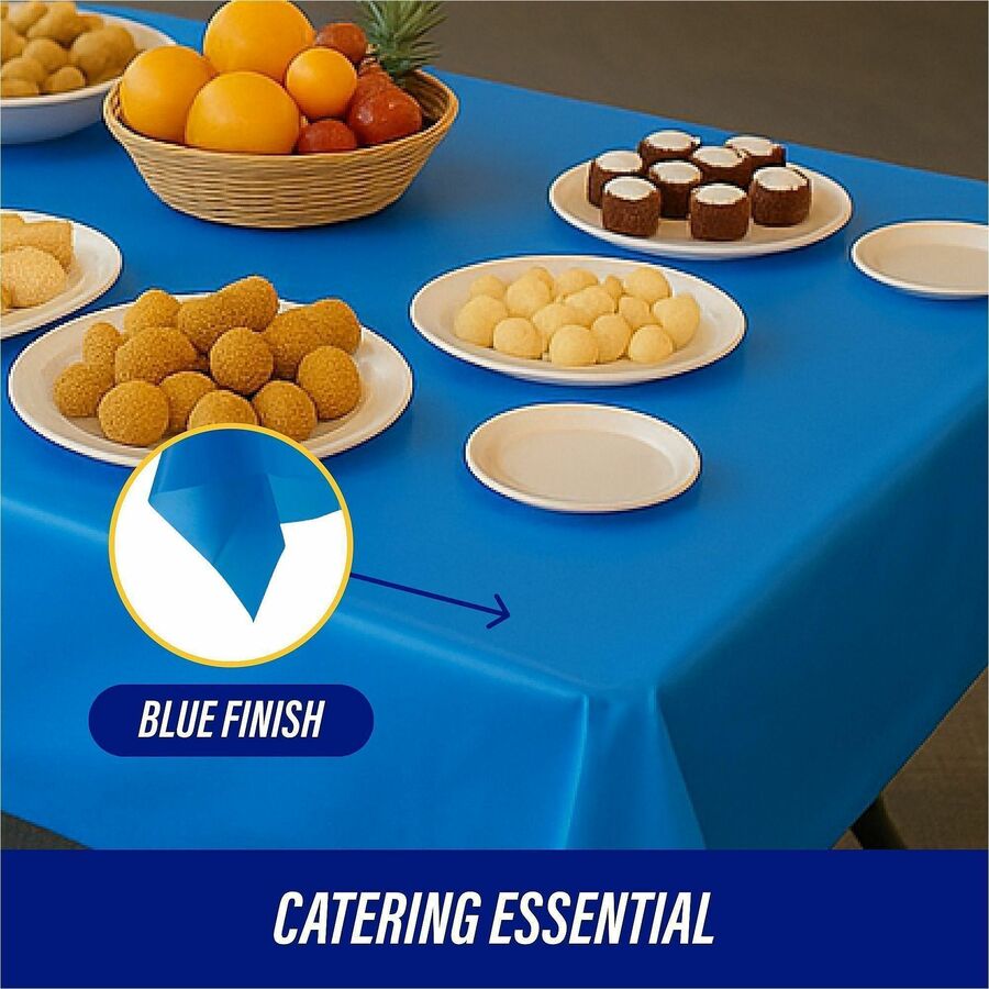 Image of Genuine Joe 10325CT Plastic Rectangular Table Covers, 108" L x 54" Width, Plastic, Blue, 6/Pack, 4 / Carton
