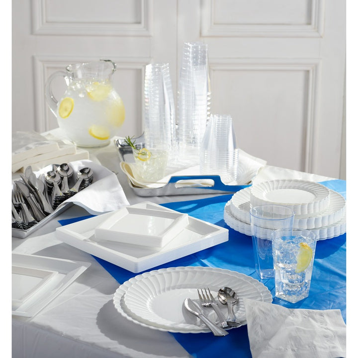 Image of Genuine Joe 10325CT Plastic Rectangular Table Covers, 108" L x 54" Width, Plastic, Blue, 6/Pack, 4 / Carton