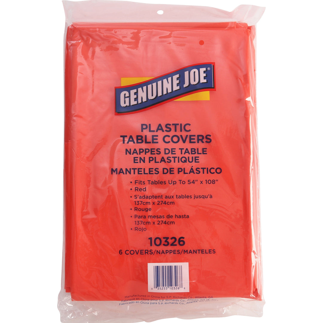 Image of Genuine Joe Table Covers, Plastic, 54"x108", 6/PK,4PK/CT,Red