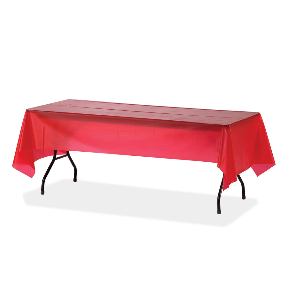 Image of Genuine Joe Table Covers, Plastic, 54"x108", 6/PK,4PK/CT,Red