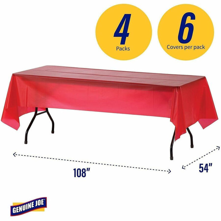 Image of Genuine Joe Table Covers, Plastic, 54"x108", 6/PK,4PK/CT,Red
