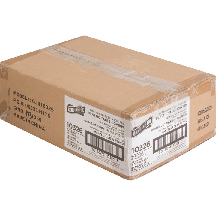 Image of Genuine Joe Table Covers, Plastic, 54"x108", 6/PK,4PK/CT,Red