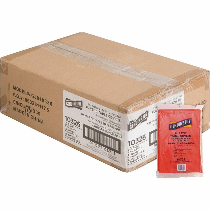 Image of Genuine Joe Table Covers, Plastic, 54"x108", 6/PK,4PK/CT,Red