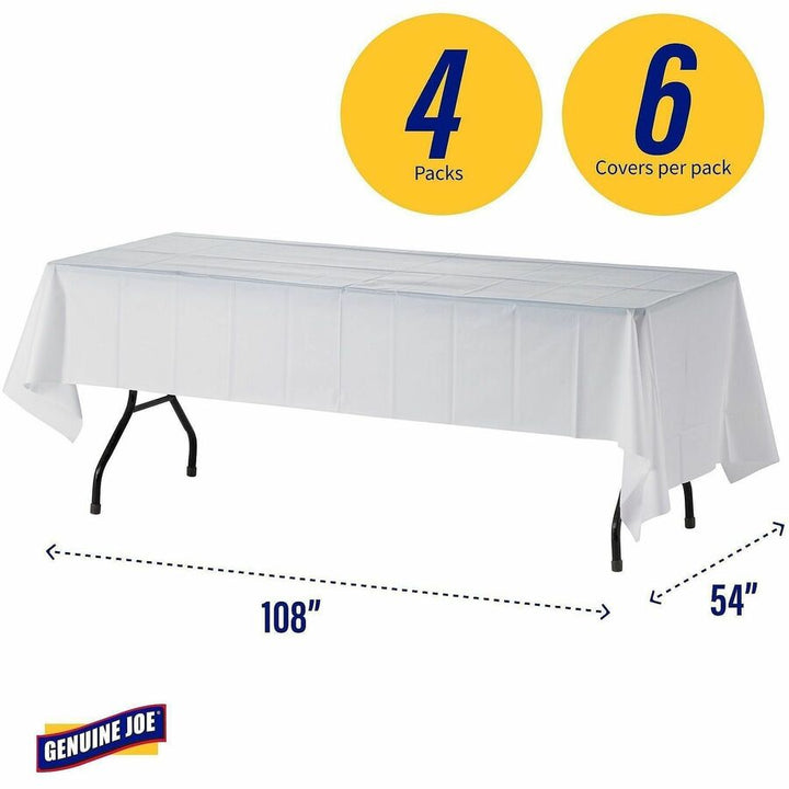 Image of Genuine Joe Table Covers, Plastic, 54"x108", 6/PK,4PK/CT, White