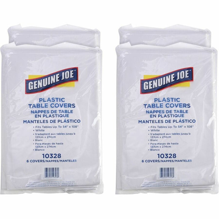 Image of Genuine Joe Table Covers, Plastic, 54"x108", 6/PK,4PK/CT, White