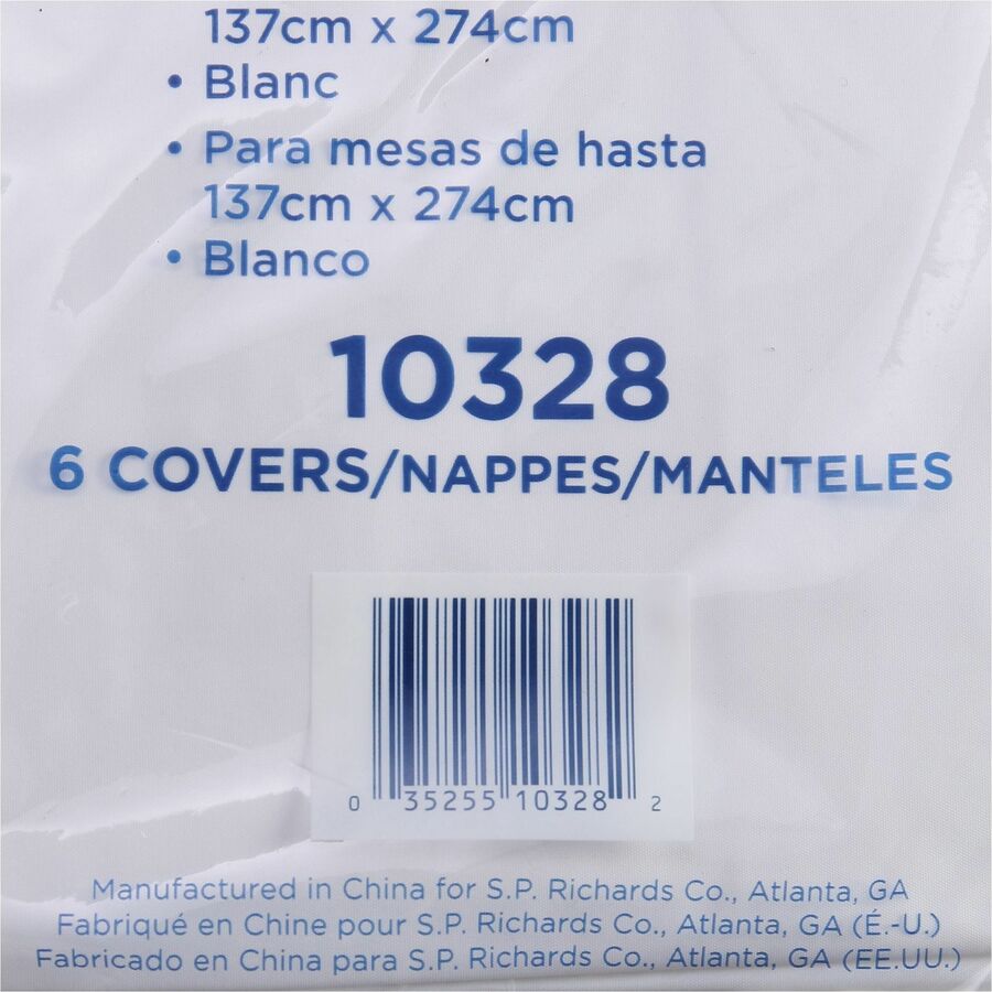 Image of Genuine Joe Table Covers, Plastic, 54"x108", 6/PK,4PK/CT, White