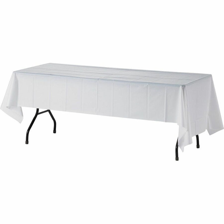 Image of Genuine Joe Table Covers, Plastic, 54"x108", 6/PK,4PK/CT, White