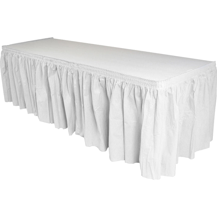 Image of Genuine Joe Table Skirting, Pleated Polyester, 29"x14 ft., 6/CT, White