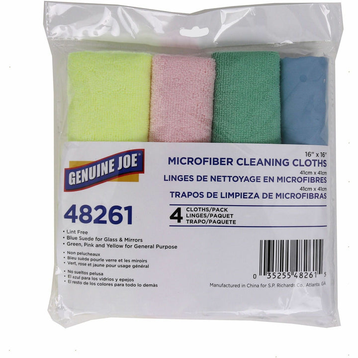 Image of Genuine Joe 48261CT Color-coded Microfiber Cleaning Cloths, 16" W x 16" Length, Assorted, MicroFiber, 4/Pack, 9 / Carton