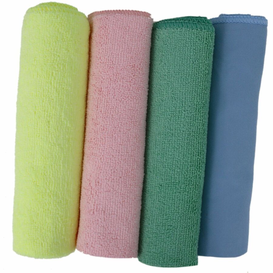 Image of Genuine Joe 48261CT Color-coded Microfiber Cleaning Cloths, 16" W x 16" Length, Assorted, MicroFiber, 4/Pack, 9 / Carton