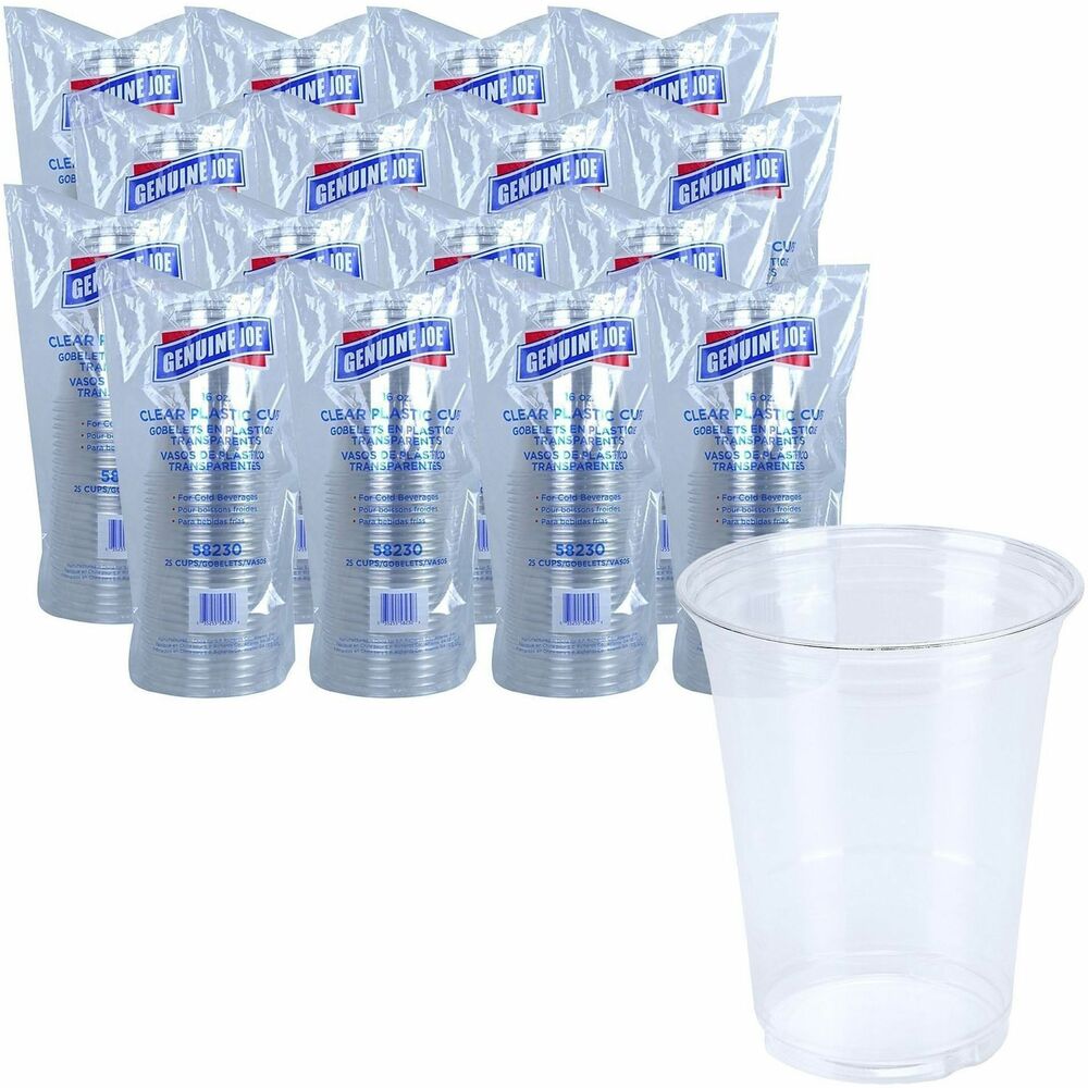 Image of Genuine Joe Plastic Cups, 16oz, 25/PK, 20PK/CT, Clear