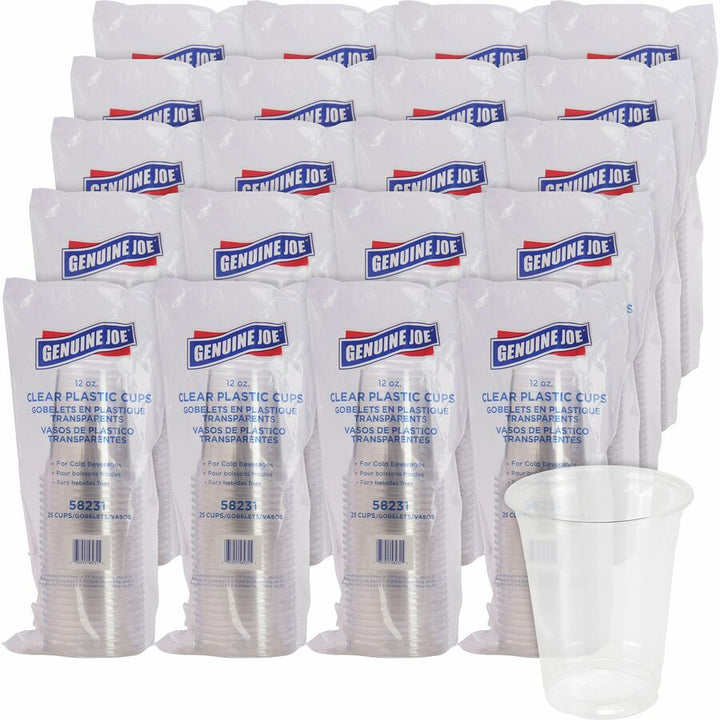 Image of Genuine Joe 58231CT 12 oz Clear Plastic Cups, 12 fl oz, Clear, Plastic, Cold Drink, Beverage, 25/Pack, 20 / Carton