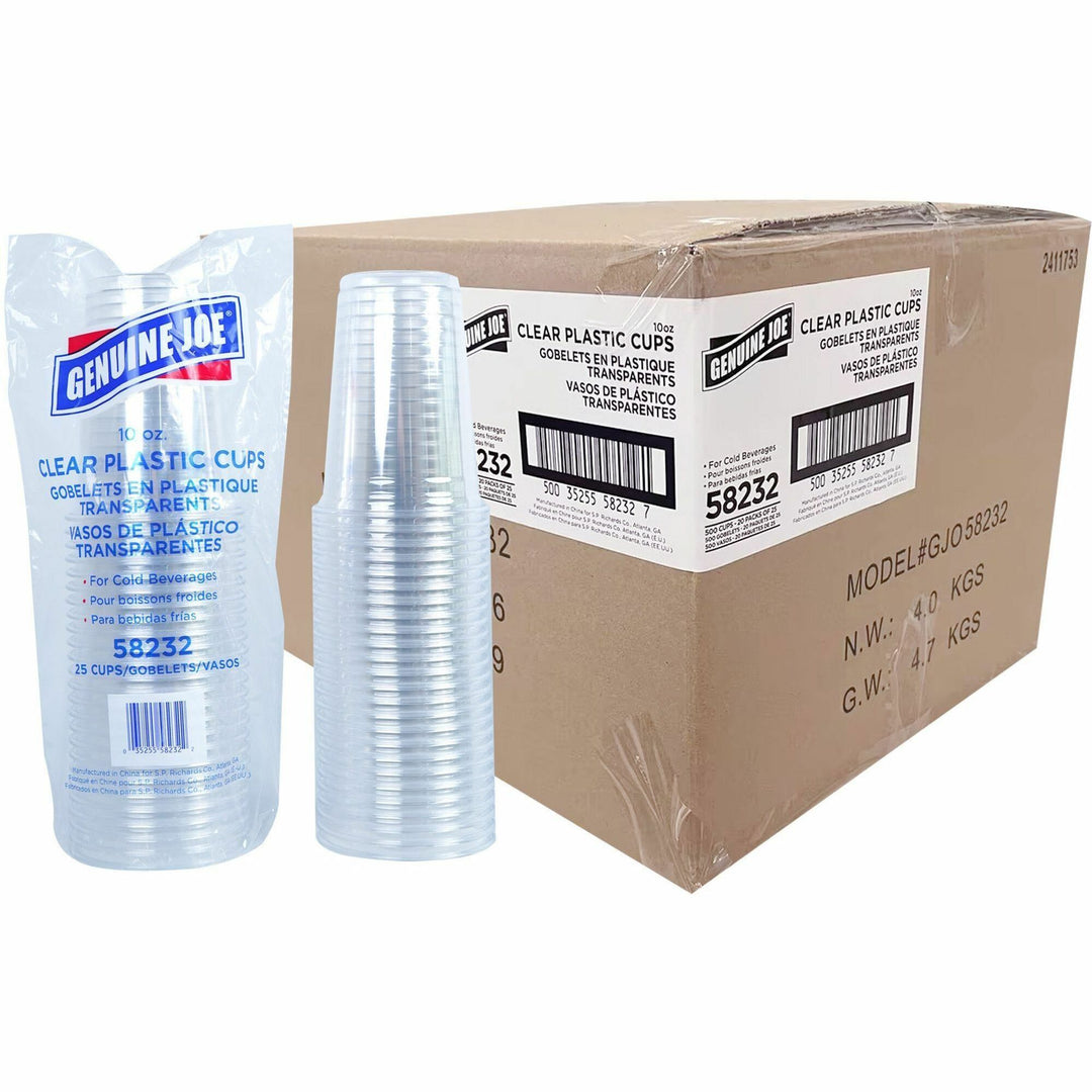 Image of Genuine Joe 58232CT 10 oz Clear Plastic Cups, 10 fl oz, Clear, Plastic, Cold Drink, Beverage, 25/Pack, 20 / Carton