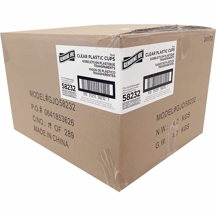 Image of Genuine Joe 58232CT 10 oz Clear Plastic Cups, 10 fl oz, Clear, Plastic, Cold Drink, Beverage, 25/Pack, 20 / Carton