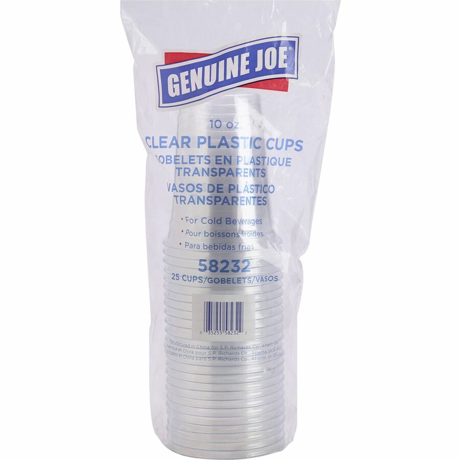 Image of Genuine Joe 58232CT 10 oz Clear Plastic Cups, 10 fl oz, Clear, Plastic, Cold Drink, Beverage, 25/Pack, 20 / Carton
