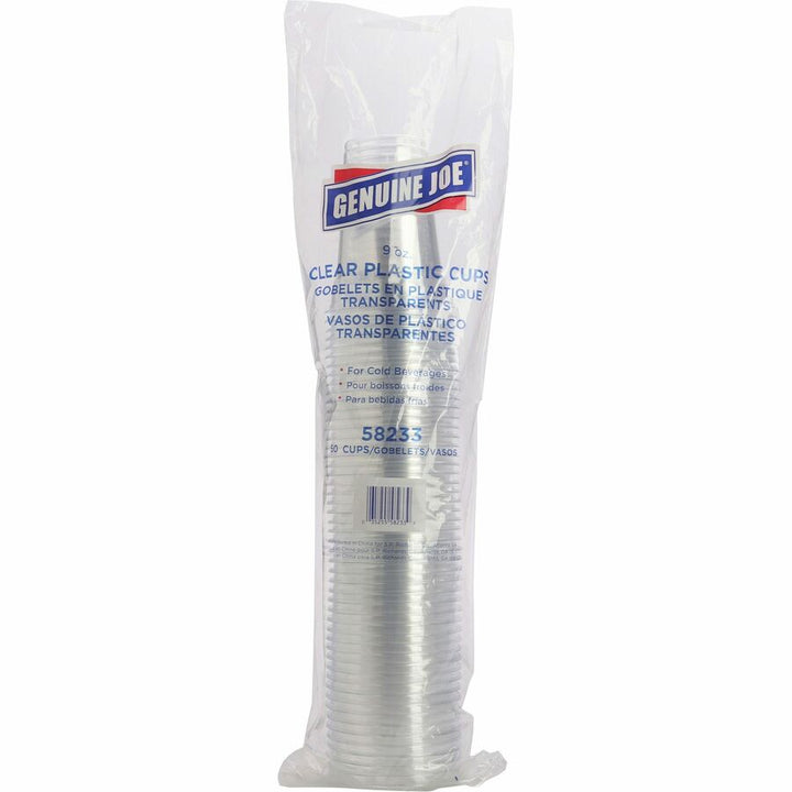 Image of Genuine Joe 58233CT 9 oz Clear Plastic Cups, 9 fl oz, Clear, Plastic, Cold Drink, Beverage, 50/Pack, 20 / Carton