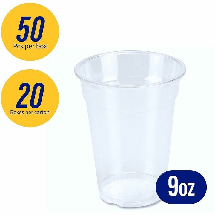 Image of Genuine Joe 58233CT 9 oz Clear Plastic Cups, 9 fl oz, Clear, Plastic, Cold Drink, Beverage, 50/Pack, 20 / Carton