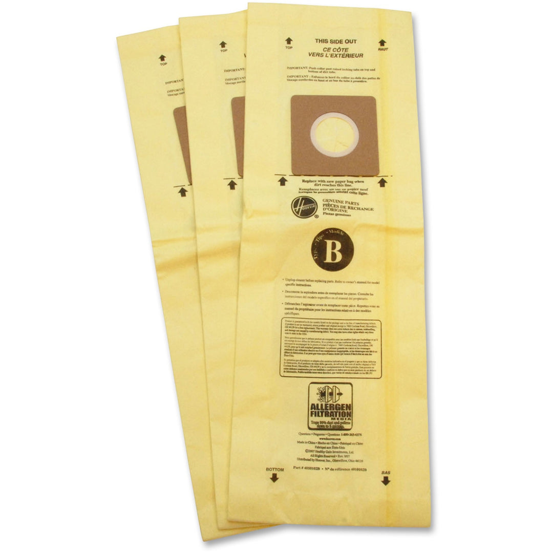 Image of Hoover® Filter Bags, Allergen, Type B, f/Hoover TaskVac, 3/PK, White