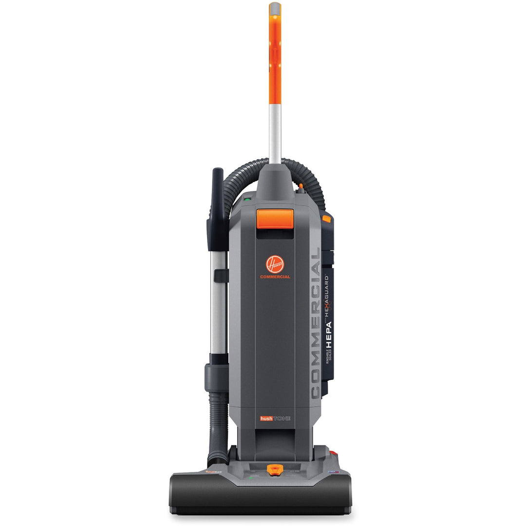 Image of Hoover® Hushtone Vacuum Cleaner With Intellibelt, 15" Cleaning Path, Gray/orange