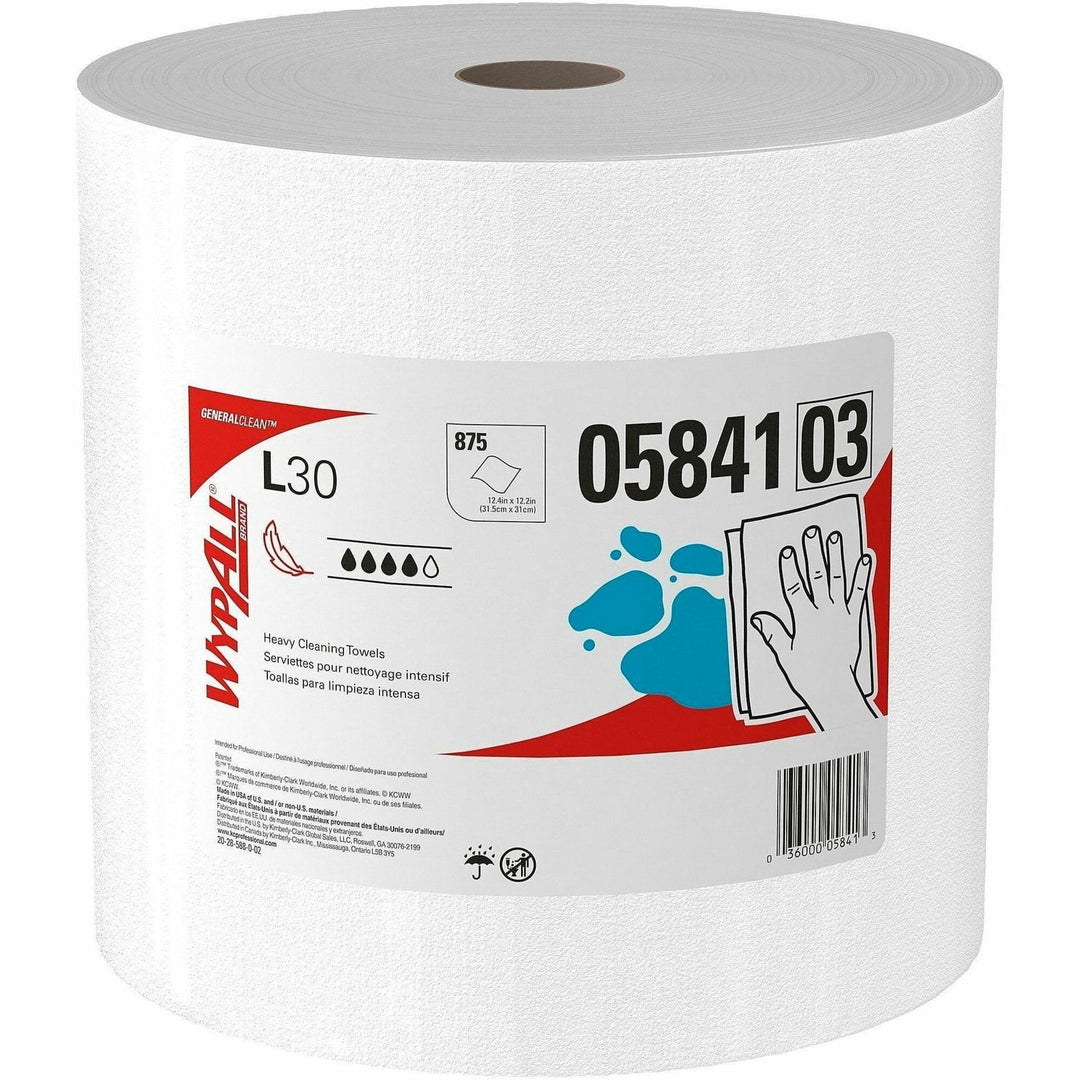 Image of Wypall 05841 GeneralClean L30 Heavy Duty Cleaning Towels, 875 Sheets/Roll, White, 1 Carton
