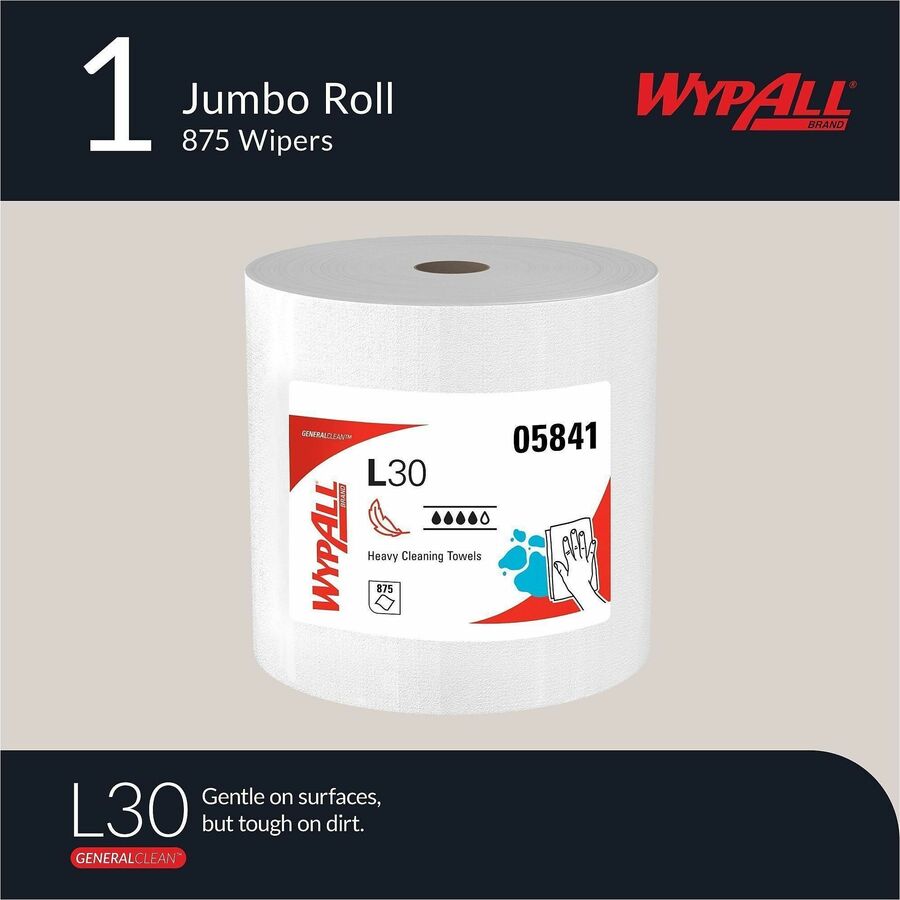 Image of Wypall 05841 GeneralClean L30 Heavy Duty Cleaning Towels, 875 Sheets/Roll, White, 1 Carton