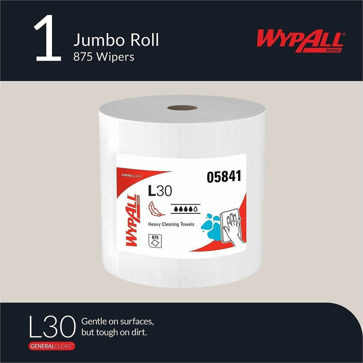 Image of Wypall 05841 GeneralClean L30 Heavy Duty Cleaning Towels, 875 Sheets/Roll, White, 1 Carton