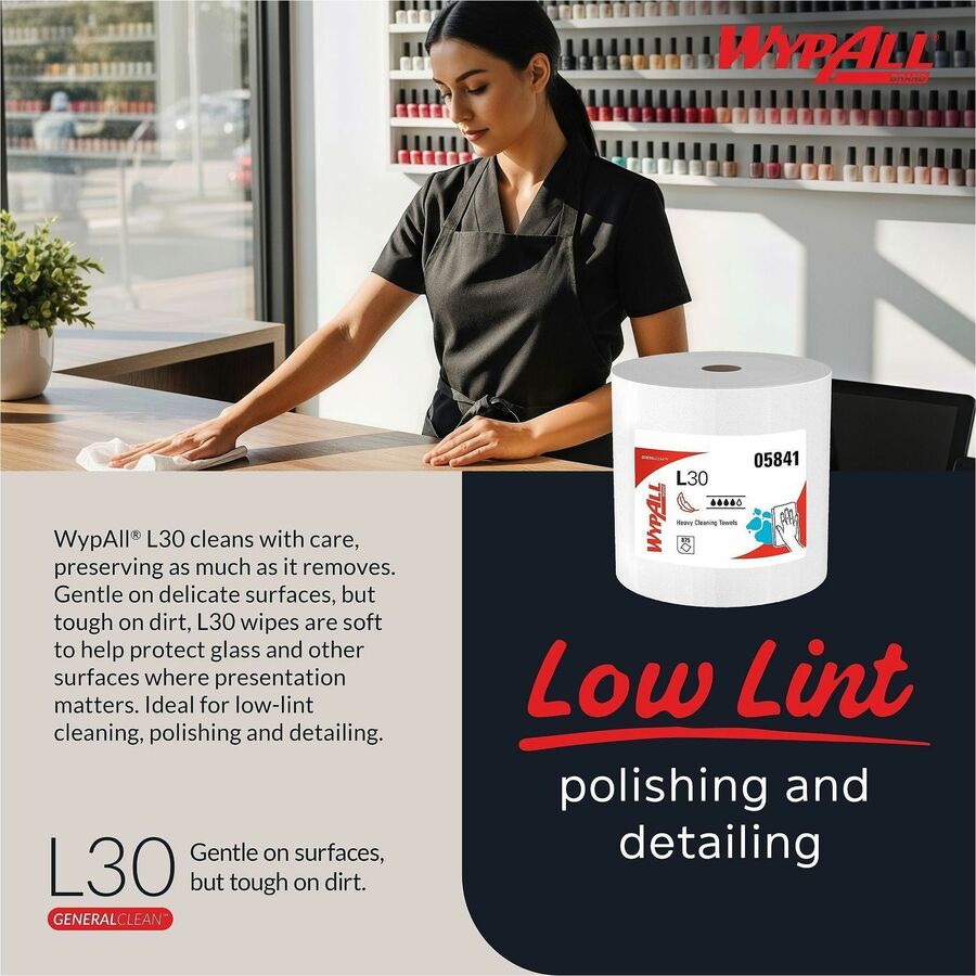 Image of Wypall 05841 GeneralClean L30 Heavy Duty Cleaning Towels, 875 Sheets/Roll, White, 1 Carton