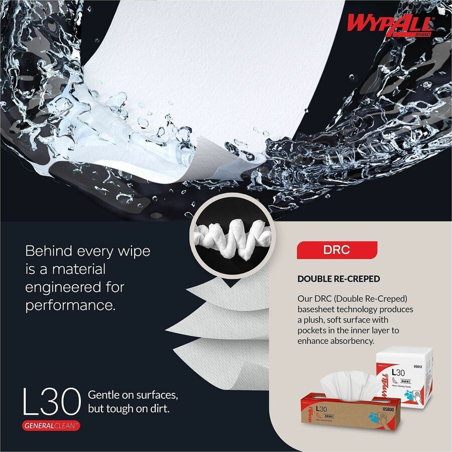 Image of Wypall 05841 GeneralClean L30 Heavy Duty Cleaning Towels, 875 Sheets/Roll, White, 1 Carton