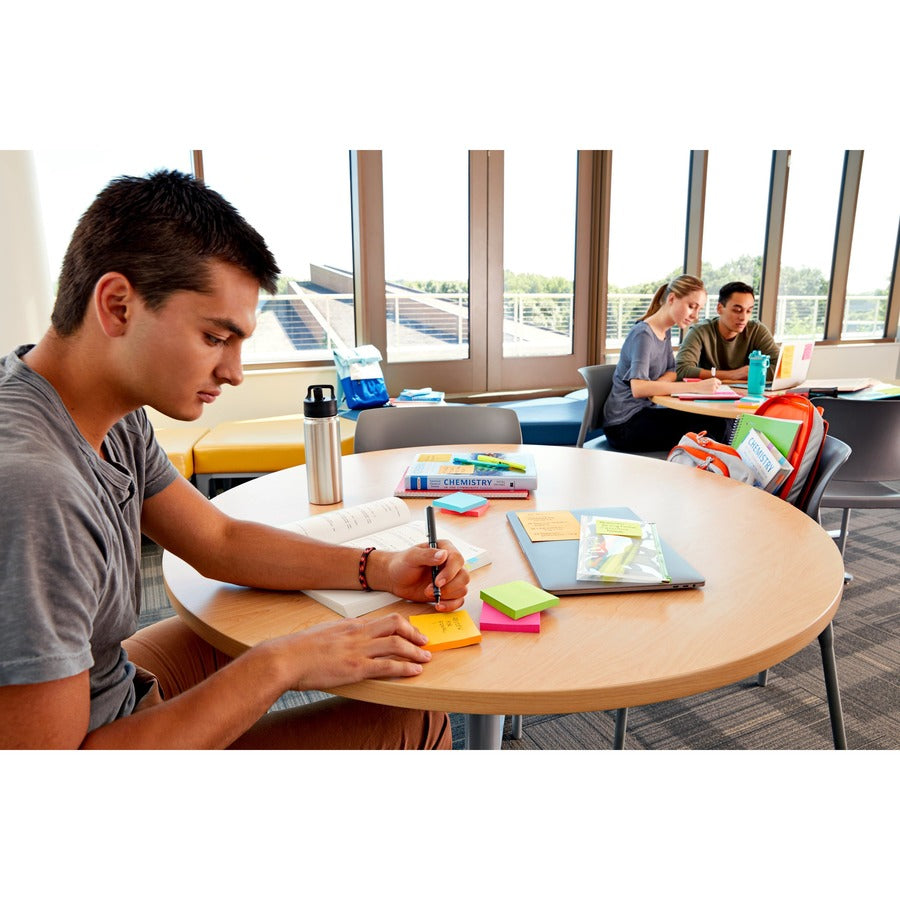 Image of Post-it® Notes Super Sticky Pads in Energy Boost Collection Colors, 3" x 3", 90 Sheets/Pad, 24 Pads/Pack