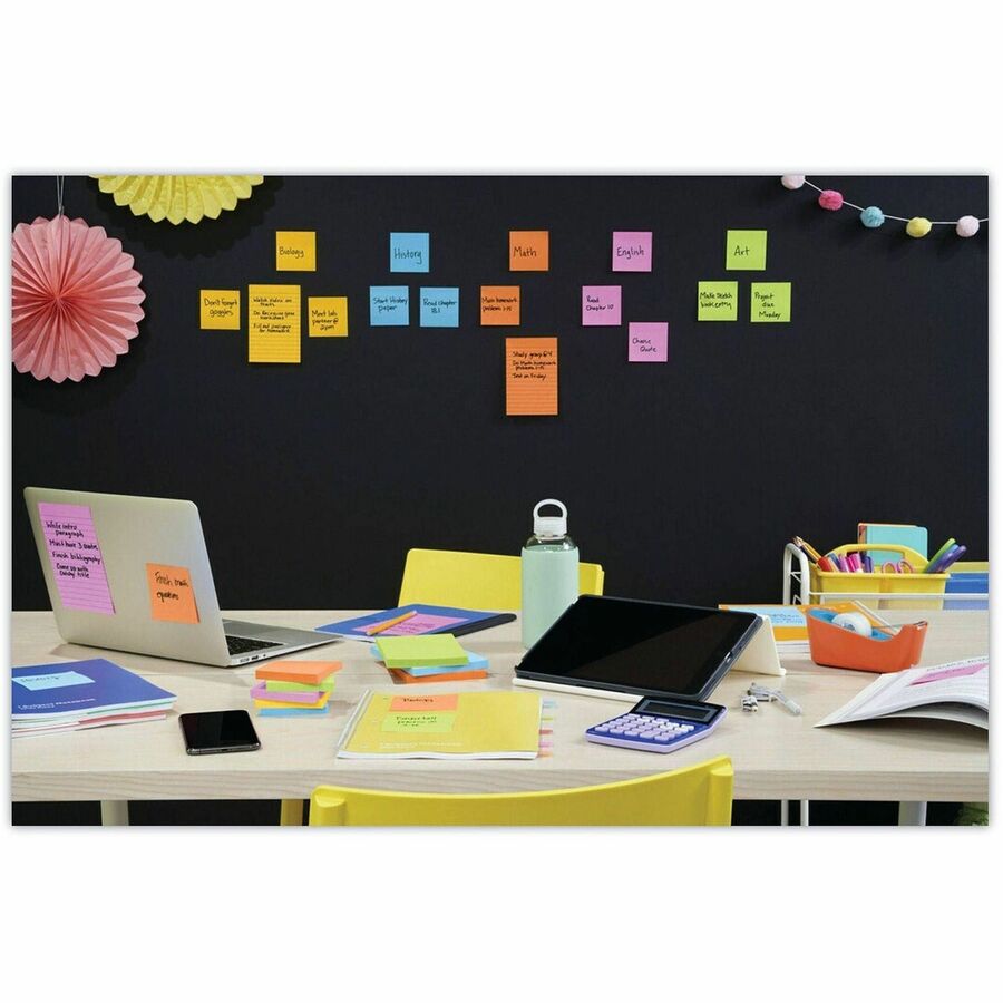 Image of Post-it® Notes Super Sticky Pads in Energy Boost Collection Colors, 3" x 3", 90 Sheets/Pad, 24 Pads/Pack