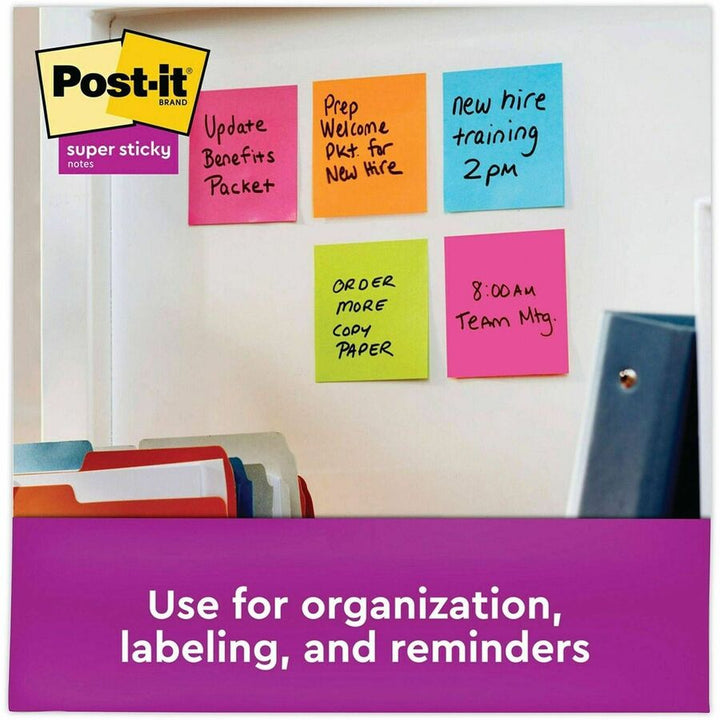 Image of Post-it® Notes Super Sticky Pads in Energy Boost Collection Colors, 3" x 3", 90 Sheets/Pad, 24 Pads/Pack