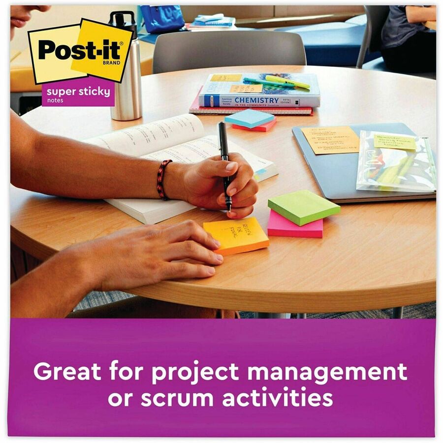Image of Post-it® Notes Super Sticky Pads in Energy Boost Collection Colors, 3" x 3", 90 Sheets/Pad, 24 Pads/Pack