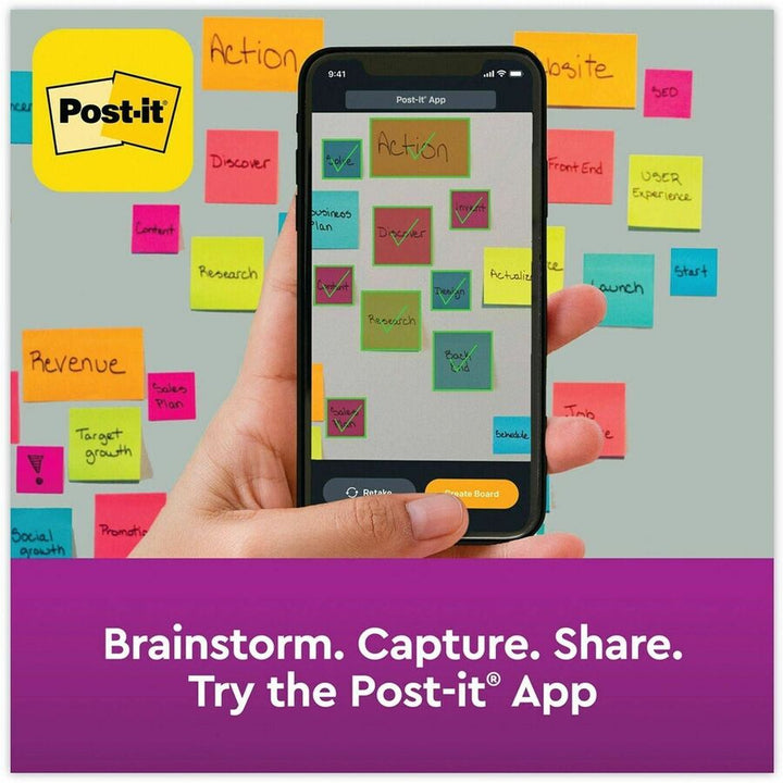 Image of Post-it® Notes Super Sticky Pads in Energy Boost Collection Colors, 3" x 3", 90 Sheets/Pad, 24 Pads/Pack