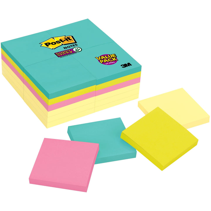 Image of Post-it® Notes Super Sticky Self-Stick Notes Office Pack, 3" x 3", Supernova Neons Collection Colors, 90 Sheets/Pad, 24 Pads/Pack