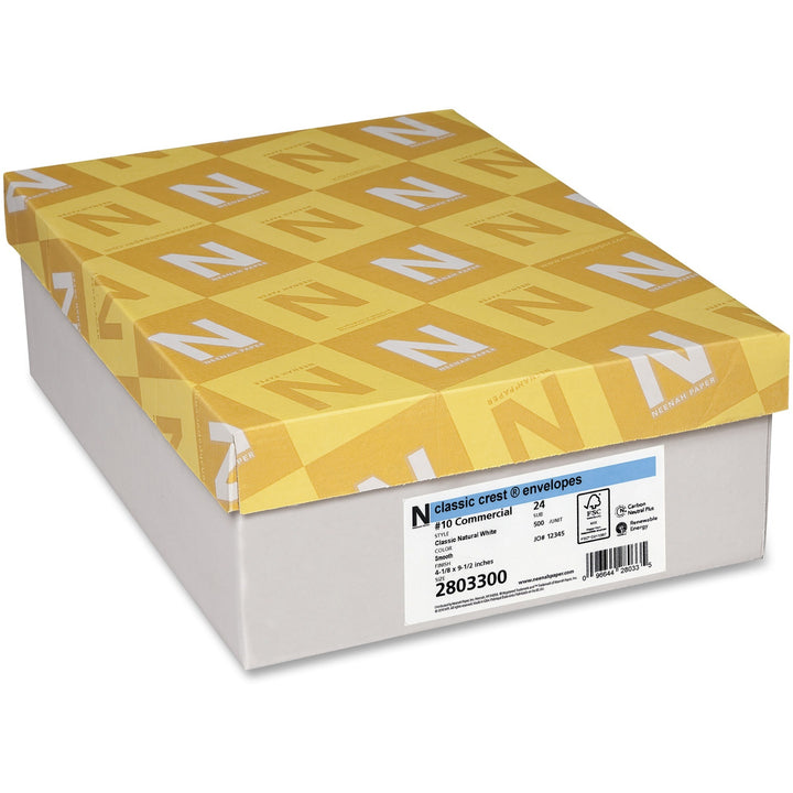 Image of Neenah® Classic Crest #10 Envelope, Commercial Flap, Gummed Closure, 4.13 X 9.5, Classic Natural White, 500/box