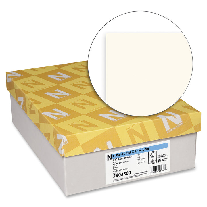 Image of Neenah® Classic Crest #10 Envelope, Commercial Flap, Gummed Closure, 4.13 X 9.5, Classic Natural White, 500/box