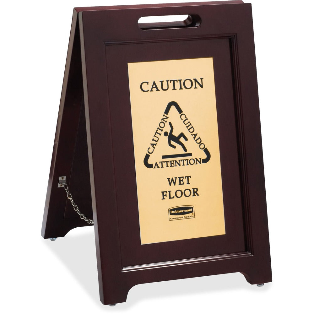 Rubbermaid Commercial Products Wooden Caution Floor Sign, 2-Sided, Gol ...