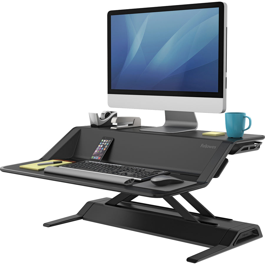Image of Fellowes® Lotus Sit-Stands Workstation, 32.75" X 24.25" X 5.5" To 22.5", Black