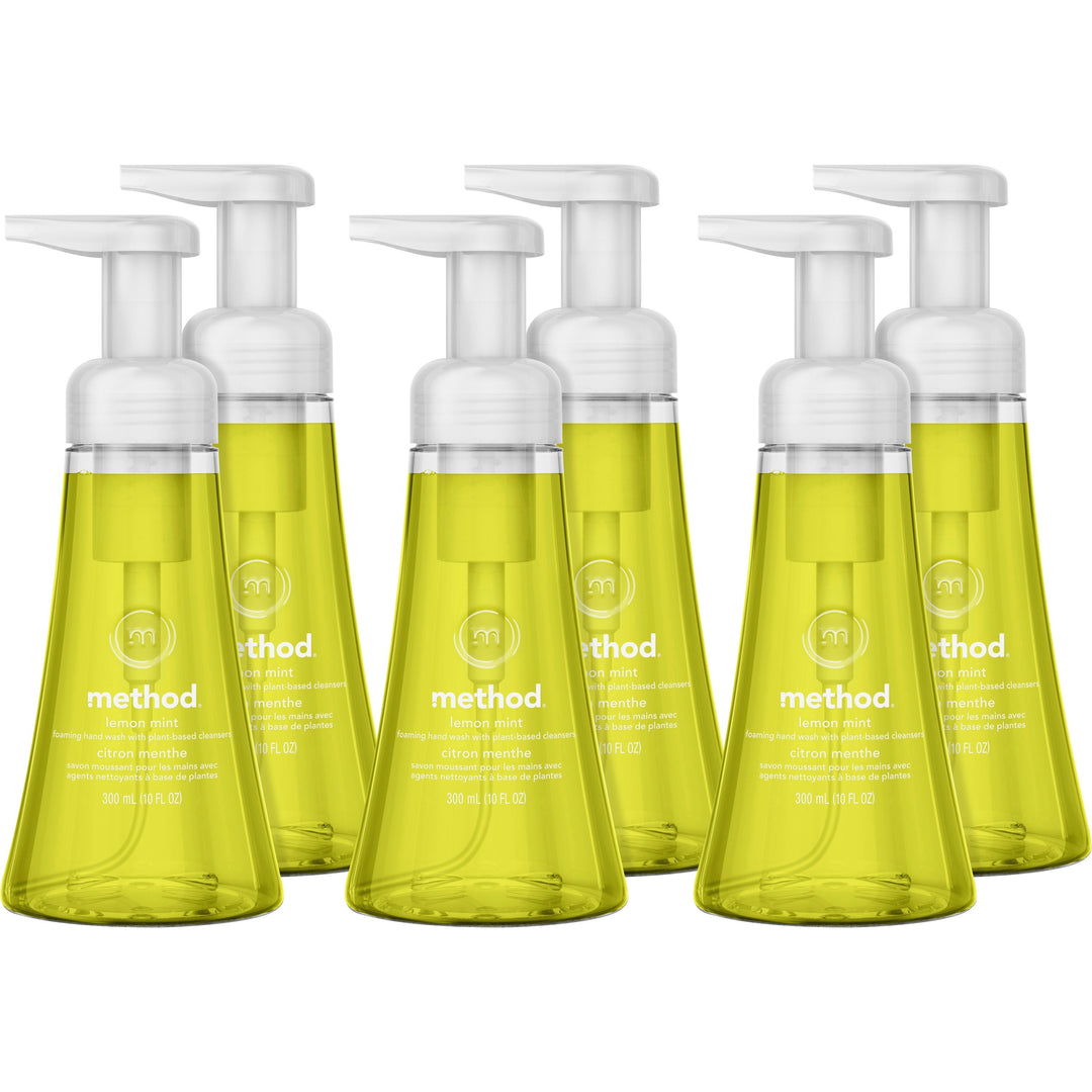 Image of Method® Handwash, Foaming, Lemon Mint, 10oz Pump, 6/CT, Yellow