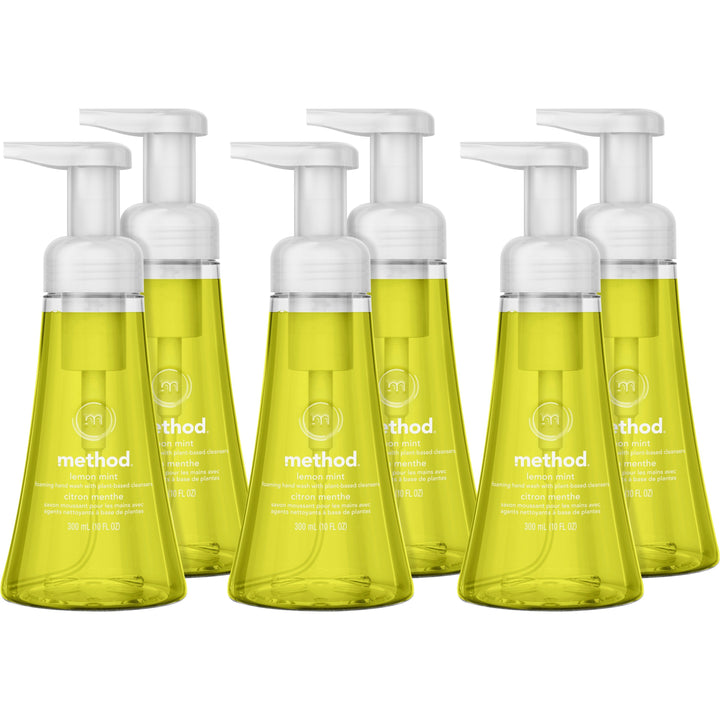 Image of Method® Handwash, Foaming, Lemon Mint, 10oz Pump, 6/CT, Yellow