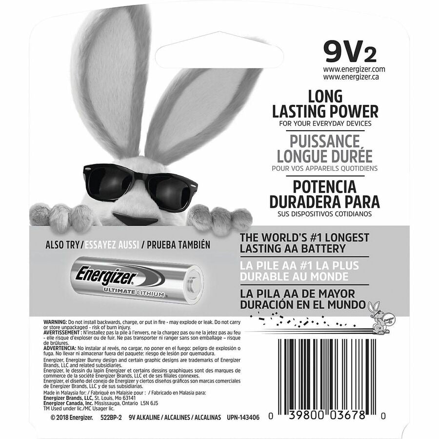 Image of Eveready® Energizer Alkaline Battery, 9 Volt, 96/CT, Silver